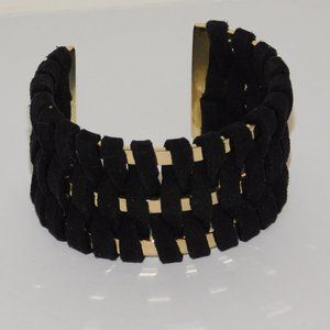 Victoria Secret Cuff Bracelet Gold Tone Wrapped In Black Leather